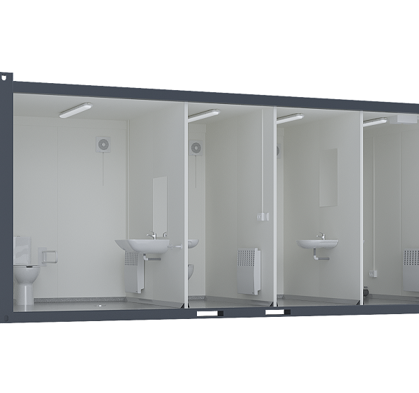 20′ Toilet Container, three standard and one barrier-free toilet, premium